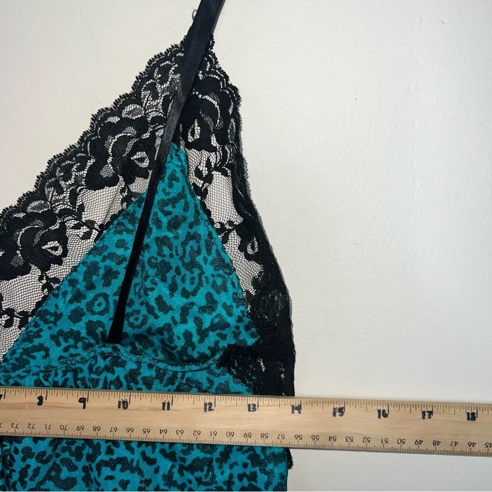 Vintage 80’s California Dynasty Teal and Black Animal Print Lace Lingerie Small